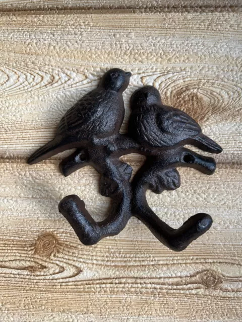 Birds on Tree Branch Wall Hook Coat Rack Purse Towel Key Hanger Rustic Cast Iron