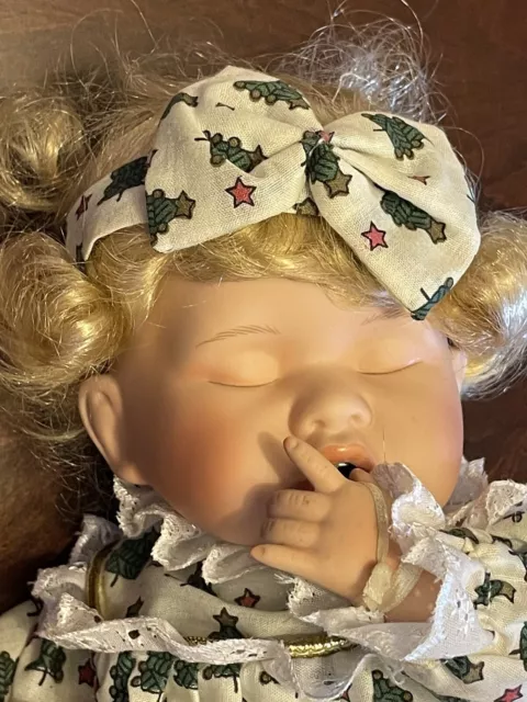 Heritage Signature Doll Sleeping Baby Porcelain Christmas Reindeer Slippers