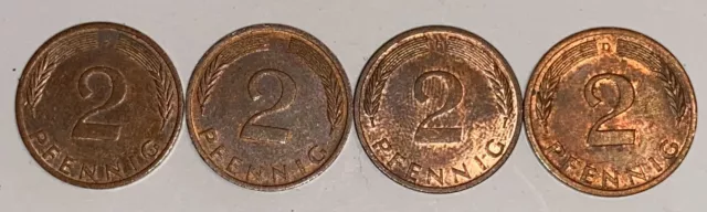 2 Pfennig 1974 D + F + G + J - Bundesrepublik Deutschland - magnetisch - Satz