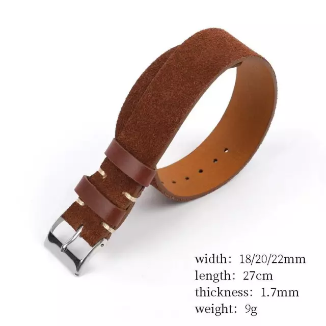 Brown Suede Leather NATO Watch Strap 18mm 20mm 22mm Quality Army Vintage Band 2