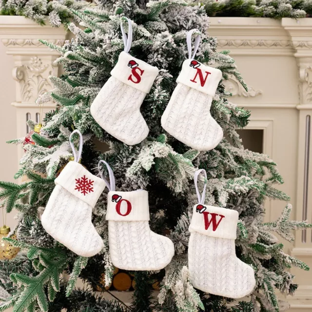 Christmas Tree Pendant Knitted Stocking with Snowflake Alphabet Design