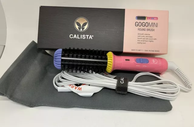 Calista GoGo Mini 2.0 Round Brush Hair Styling Tool 1" Barrel Peachy Pink w/Bag