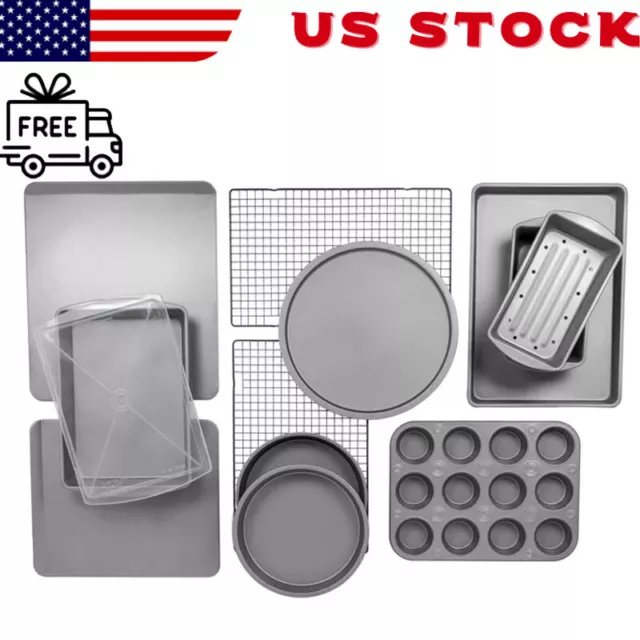 12-Piece Nonstick Steel Bakeware Set Home Kitchen Cookie Pan Set Baking Sheet US