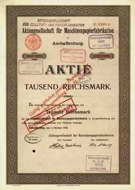 AG für Maschinenpapierfabrikation 1903 Aschaffenburg Stockstadt PWA Mannheim SCA