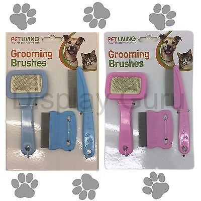 Set of 3  Fine Pet Grooming set Brush,Comb Blue Pink Dog Cat Puppy
