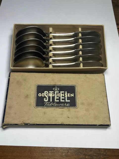 Original Boxed Georg Jensen Stainless Steel Mitra Tea Spoons Gundorph Albertus