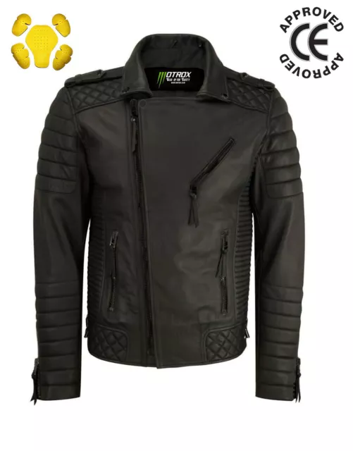 Motorcycle Leather Jacket Genuine Cowhide CE Armour biker Motorbike Coat Black