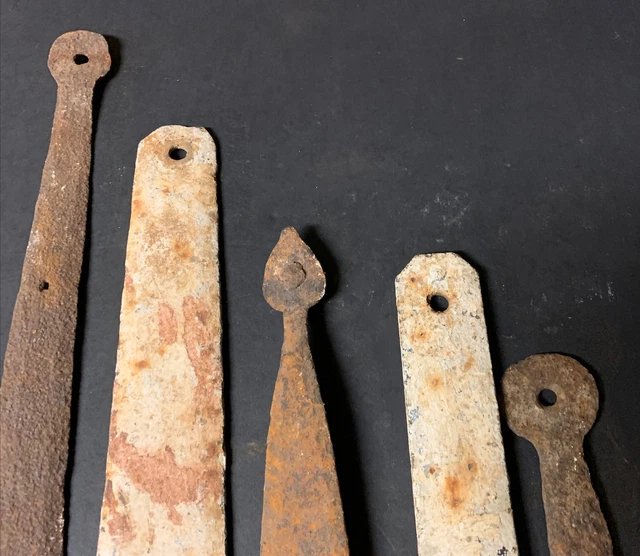 Antique Hand Forged Iron Barn Door Strap Hinges Lot of 7 from 24 1/4" to 11 3/4" 6
