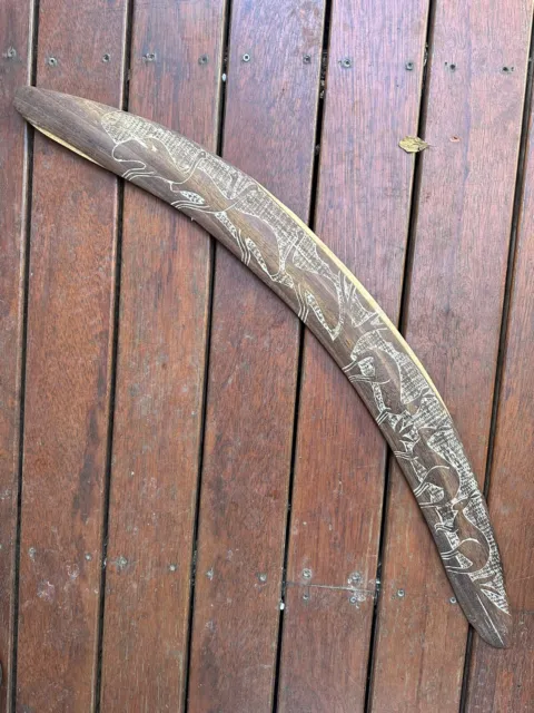 Old Aboriginal Boomerang With Emu & Kangaroo Decoration Western South Australia