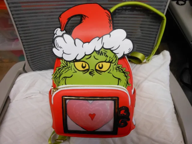 Loungefly "Dr Seuss Grinch Lenticular Heart" Children's Backpack NEW