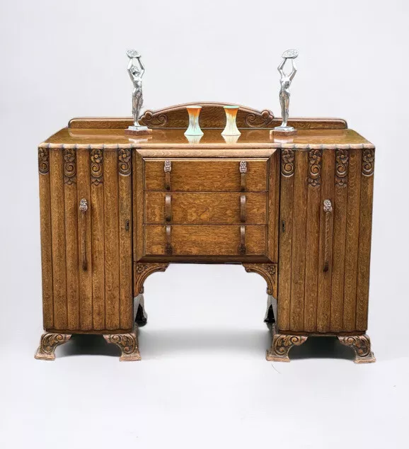 Art Deco Oak Sideboard. Circa 1930’s. Carved With Flowers . Lots Of Storage. 2