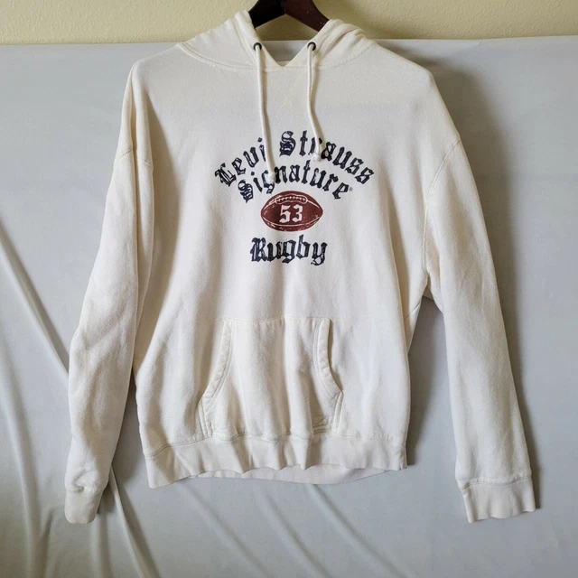 Levis Strauss & Co Mens XL White Hoodie Sweatshirt Rugby Logo