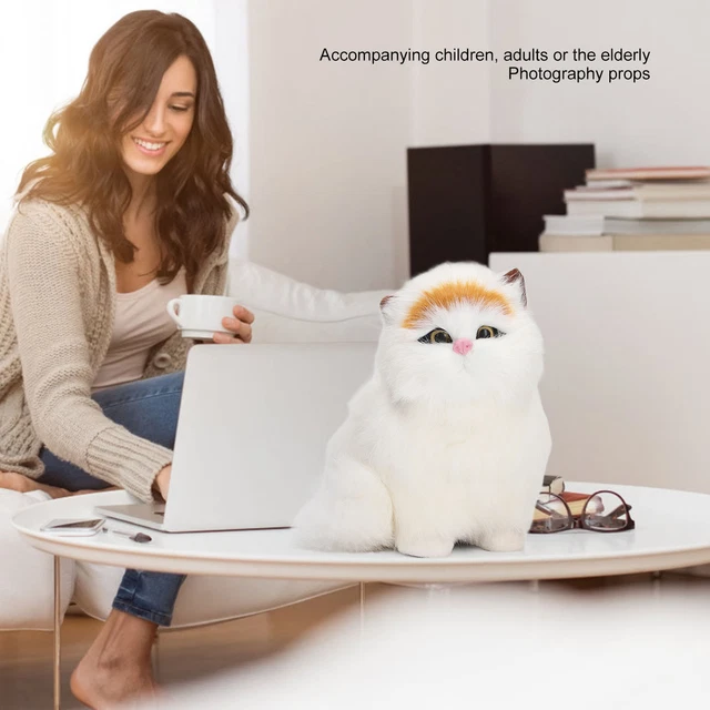 (Eyes Opened) Synthetic Fur Cat Statue Funny Exquisite Cute Simulated