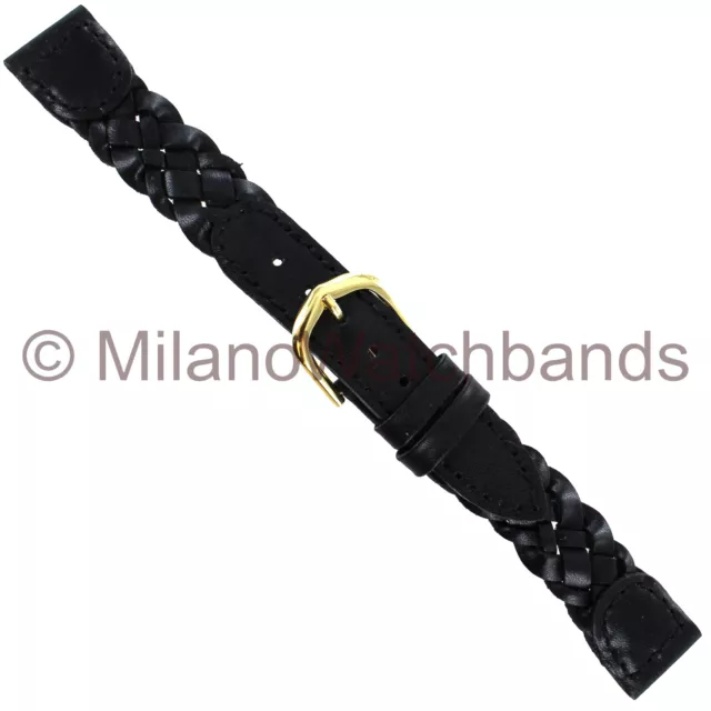 14mm Hadley Roma Black Braided Stitched Genuine Leather Ladies Watch Band LS876