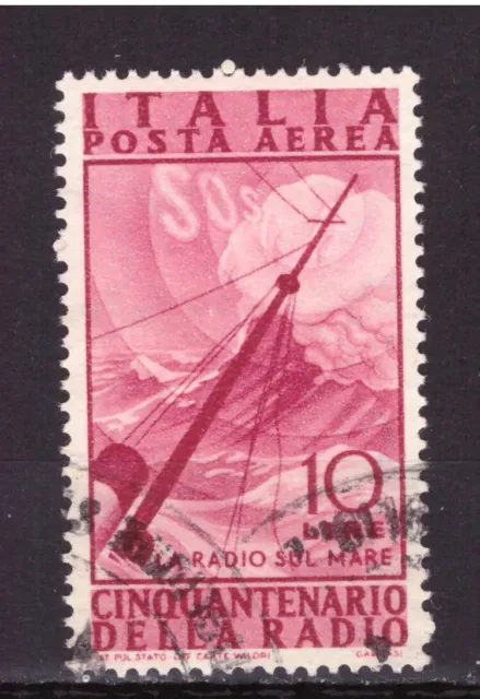 FRANCOBOLLI Italia Repubblica 1947 Posta Aerea Radio 10 Lire SAS137 &