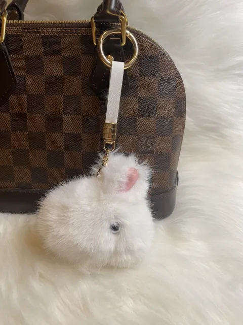 Faux Fur Bunny Fluffy Rabbit Keyring Bag Charm Pendant Keychain Furry Gift White