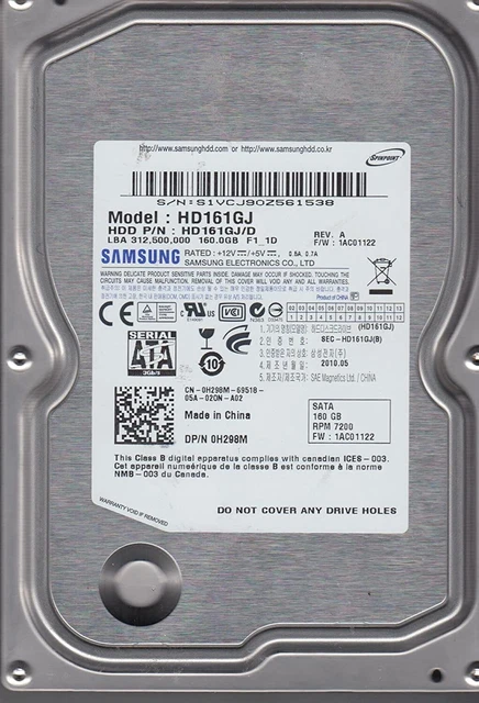 SAMSUNG HD161GJ Spinpoint F1 160GB 7200 RPM 8MB Cache SATA 3.0Gb/s 3.5" Interna