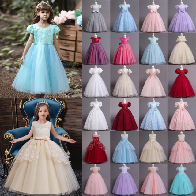 Flower Girls Bridesmaid Dress Baby Kids Party Lace Bow Wedding Dresses Princess