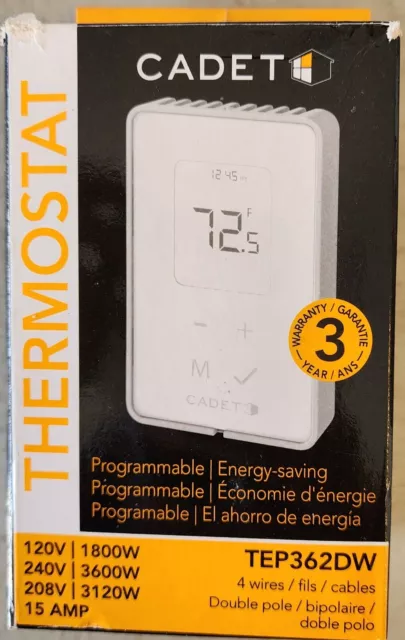 Cadet Programmable Electronic Thermostat - White, 3600W