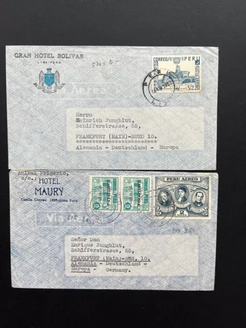 Peru 1950’s Airmail Covers Lima to Germany x 2