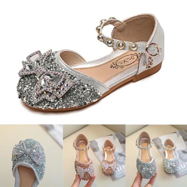 Sandali scarpe scuola bambine fiocco gioventù matrimonio festa paillettes principessa Regno Unito