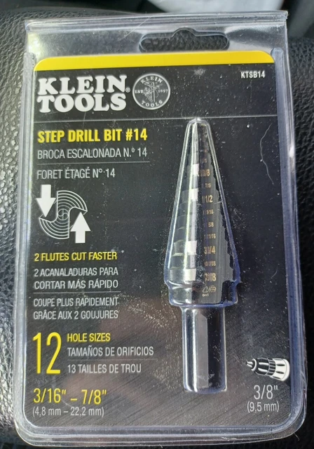 Klein Tools (KTSB14) Step Drill Bit #14 Double-Fluted, 3/16" - 7/8" - 12 Holes
