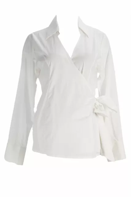 OLIAN Maternity Women's White  Long Sleeve True Wrap Collared Blouse XS $120 NWT