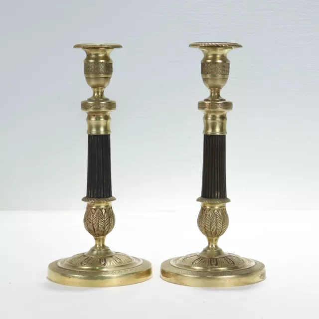 Pair of French Empire Style Gilt Bronze Candlesticks