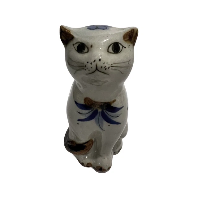 Vintage Mexico El Palomar Tonala Pottery Cat Blue Bird Ken Edwards Pottery 6"x3"