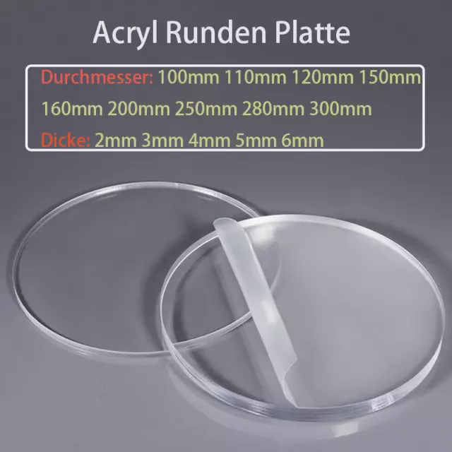 Vetro acrilico lastre rotonde vetro acrilico rotondo trasparente Ø 100 mm-300 mm spessore 2 mm~6 mm