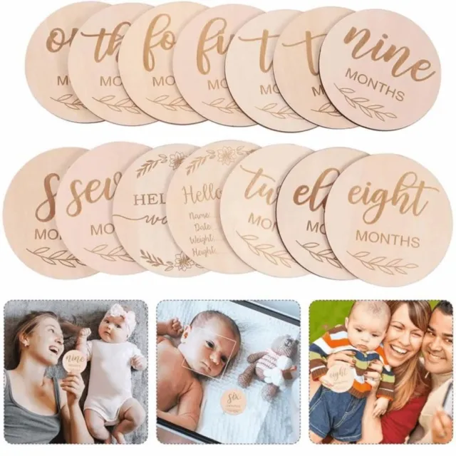Wooden Double Sided Photo Prop 1-12 Month Growth Announcement Cards  Baby