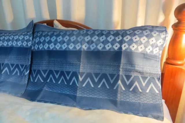 PILLOW SLIPS  in  VINTAGE   Style  ~ Pair ~ Standard in Blues Pattern ~