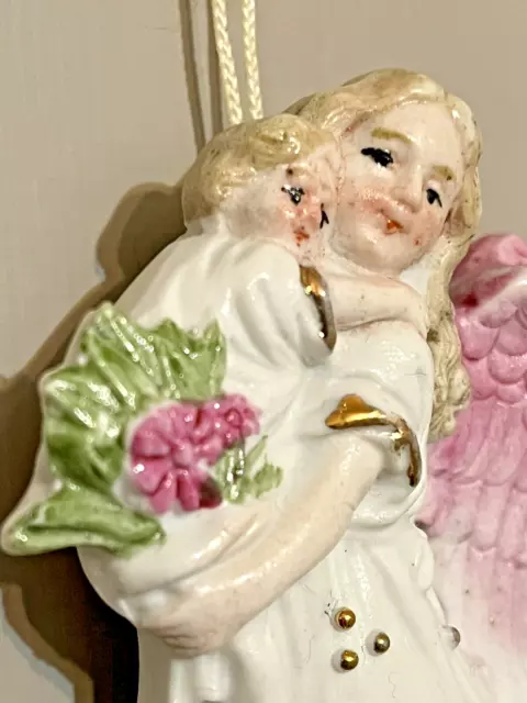 Vintage Angel Holy Water Font Porcelain Figurine Bisque *FLAWS* #CI