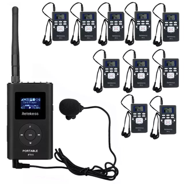 Wireless Tour Guide Audio System Mic Transmitter 10 Receivers Training Church AU