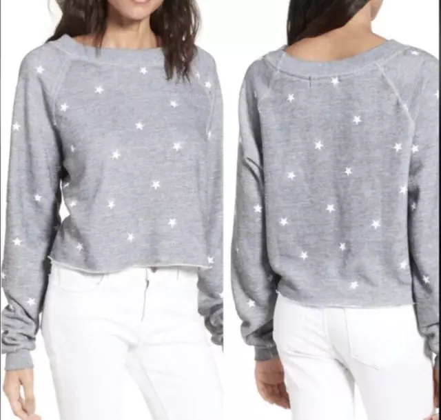 Wildfox Monte Football Crop Star Print Sweatshirt-Gray/White-M