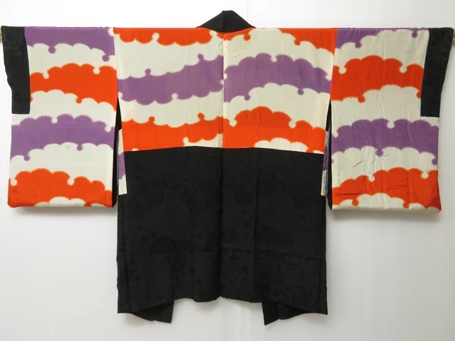 0513T03z500 Vintage Japanese Kimono Silk HAORI Black Maple
