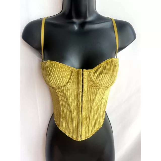 Out from Under UO Structured Mustard Yellow Corset Top S Velour Corduroy Bustier