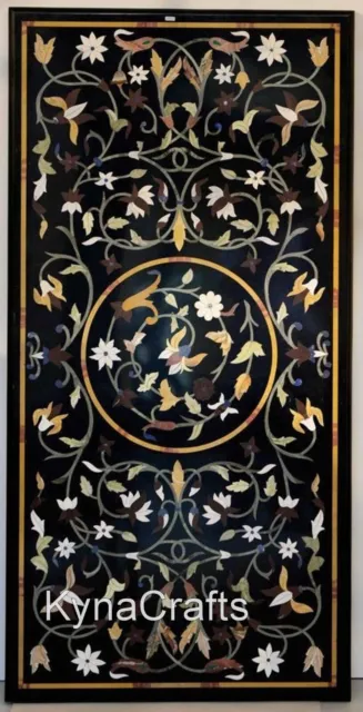 24x48 Inches Black Marble Center Table Marquetry Art Dining Table Top for Garden