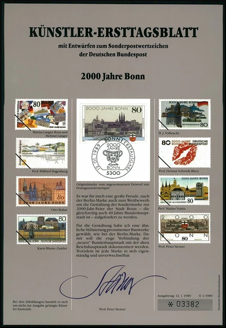 Germany Art-Sheet 1989/01 Bonn Bauwerke Architecture Unissued Drafts!!