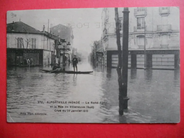 ALFORTVILLE : Le Rond-Point, la Rue de Villeneuve - Inondation 1910.....VO.1910.