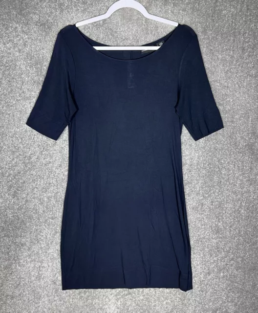 Adrienne Vittadini Elbow Sleeve Boat Neck Shirt Dress Womens Size Medium Stretch