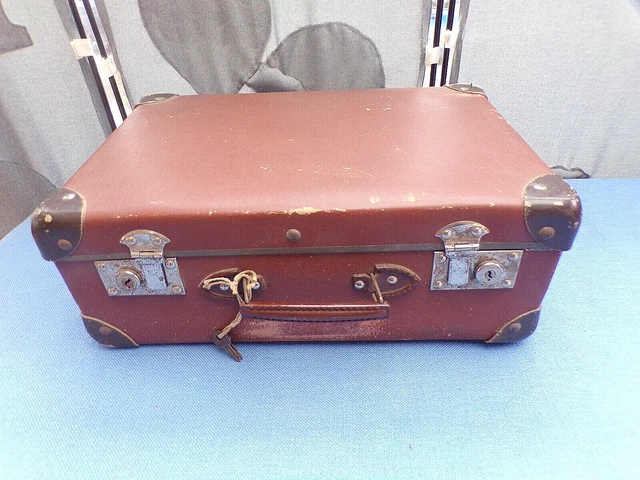 Ancienne petite valise en carton-poignée métallique-avec 2 clés-déco vintage