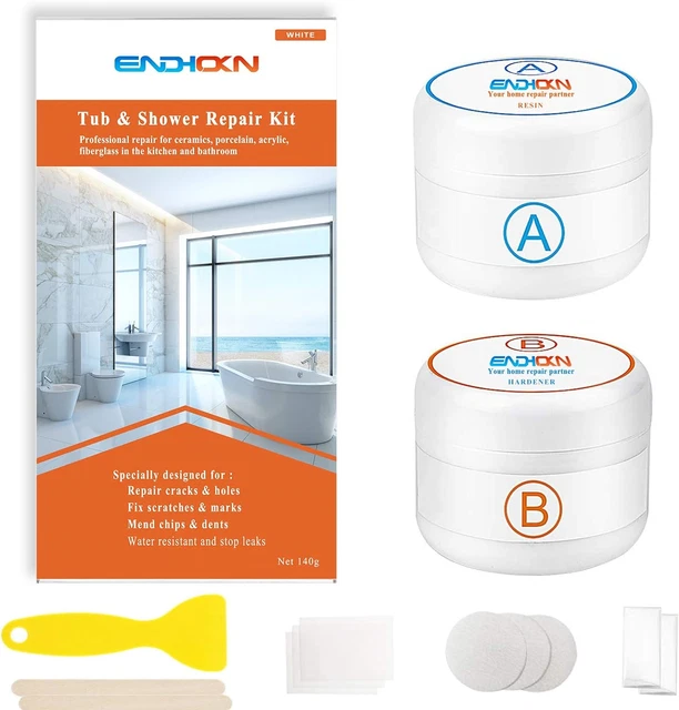 Kit Riparazione Vasca Bianco 140g, Kit Porcellana Ceramica Smalto Fibra di Vetro Endhokn,