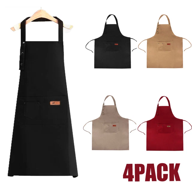 4Pcs Cooking Bib Apron for Kitchen Restaurant Chef Apron Dress w/Pocket 4 Colors