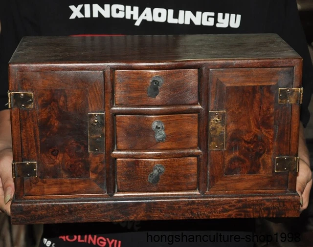 10.4"Ancient Chinese China huanghuali wood carving Storage Box cabinet box