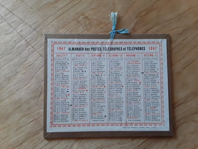 calendrier ptt   almanach des postes et télégraphes 1947