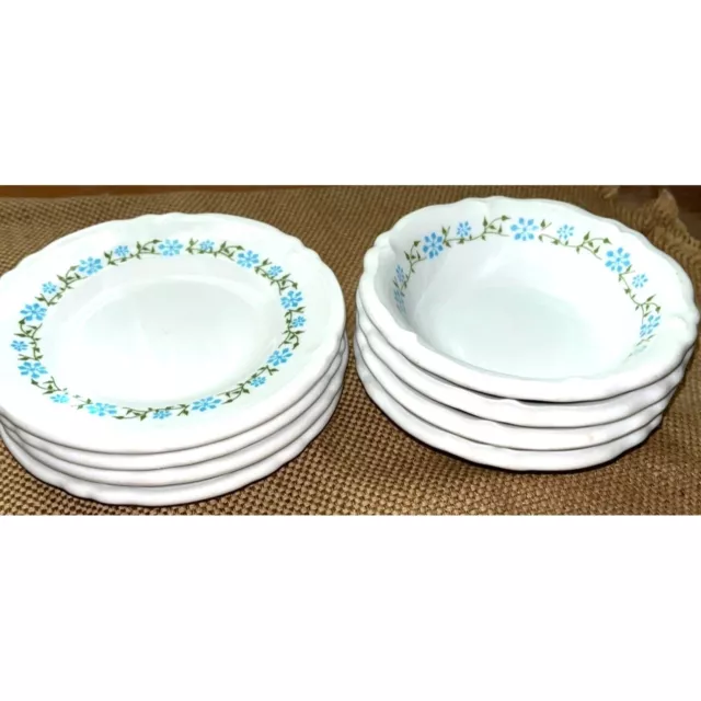 Shenango China Blue Flower Berry Bowls Bread Plates Set of 8 Vtg Restaurant Ware