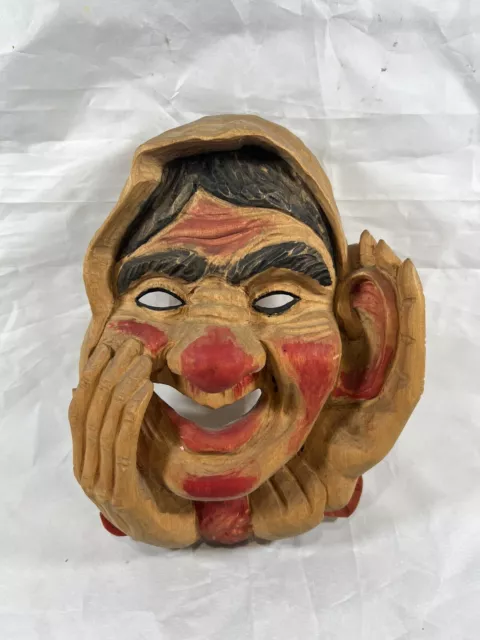 Vintage Hand Carved Wooden Mask Theater Prop? Wall Decor Solid Wood
