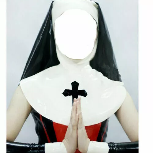 100%Latex Rubber Gummi Black&White nun Hood Party 0.45MM XS-XXL