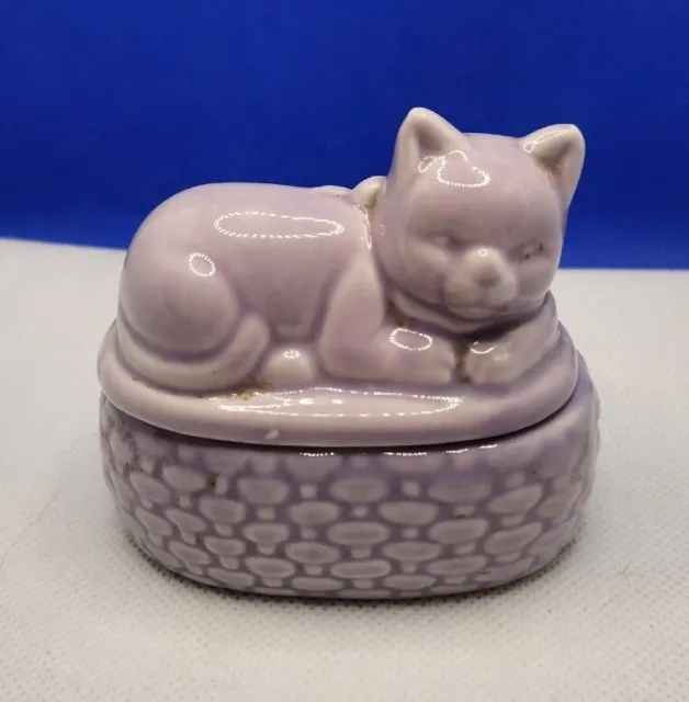 Cat Porcelain Box Lavender Vintage  3x2.5